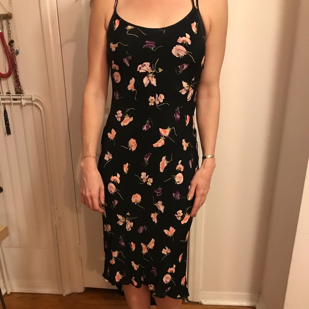 Betsey Johnson Black Midi Dress with Pink & Purple Floral Print - Picture 2 of 5